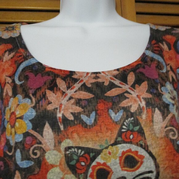 Energe NEW top colorful cat print, 3/4 sleeves lightweight & stretchy size 2x - Picture 3 of 8